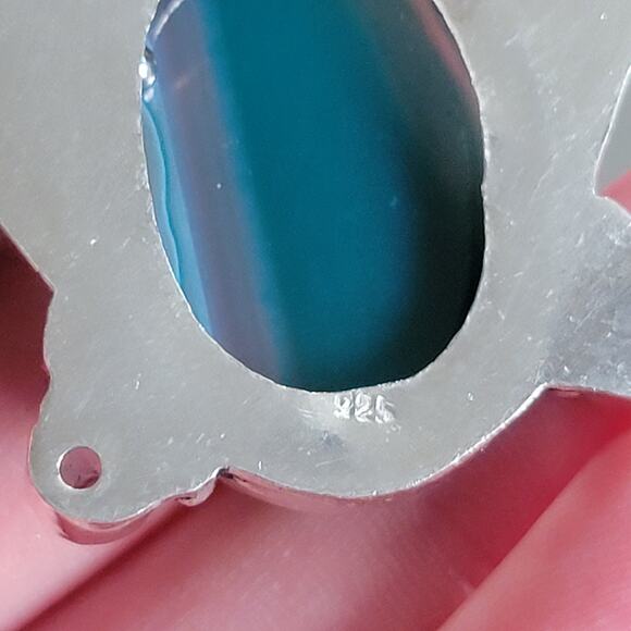 Blue Banded Agate, Shiva Eye Shell & Amethyst Pendant, Sterling Silver Necklace - Picture 8 of 10